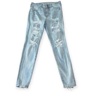 American Eagle Outfitters LightWash Super Hi-Rise Jegging Crop Distressed Size 4
